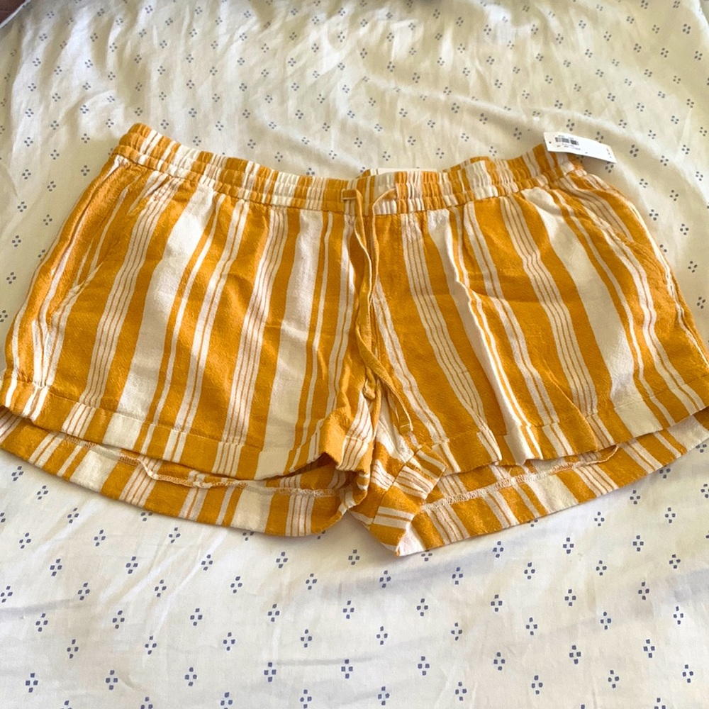 Yellow Striped Linen Shorts